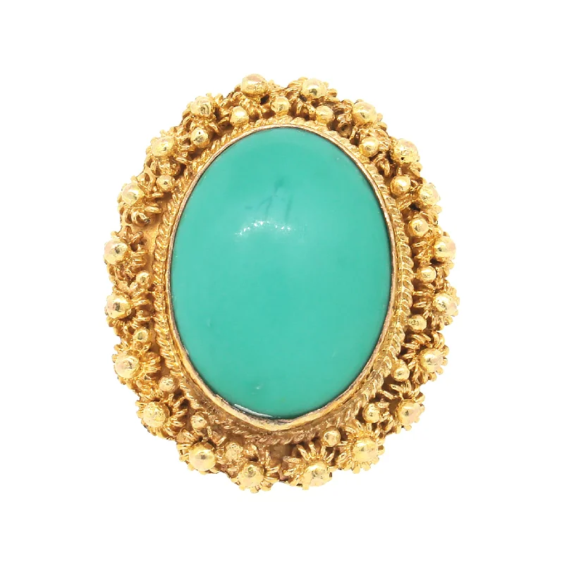 Discounted Luxury Jewelry – Shine Without The Splurge Turquoise Baroque Style Ring in 14k Gold Discounted Luxury Jewelry – Shine Without The Splurge Turquoise Baroque Style Ring in 14k Gold