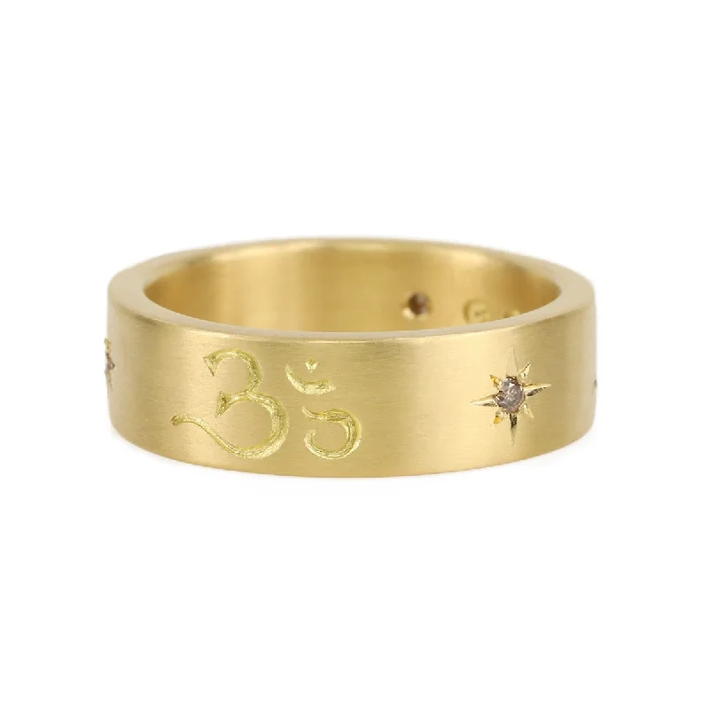 Luxury Jewelry At Unbeatable Discounts 20K Gold Engraved "Om" Ring with Star-Set Cognac Diamonds Luxury Jewelry At Unbeatable Discounts 20K Gold Engraved "Om" Ring with Star-Set Cognac Diamonds