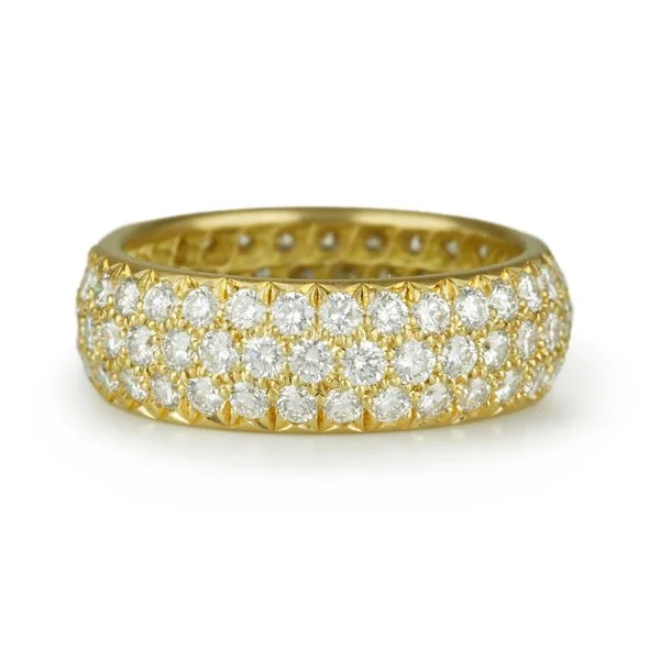 Get The Jewelry You Love At A Price You Love 20K Gold Ring with Three Rows of Pave Diamonds Get The Jewelry You Love At A Price You Love 20K Gold Ring with Three Rows of Pave Diamonds