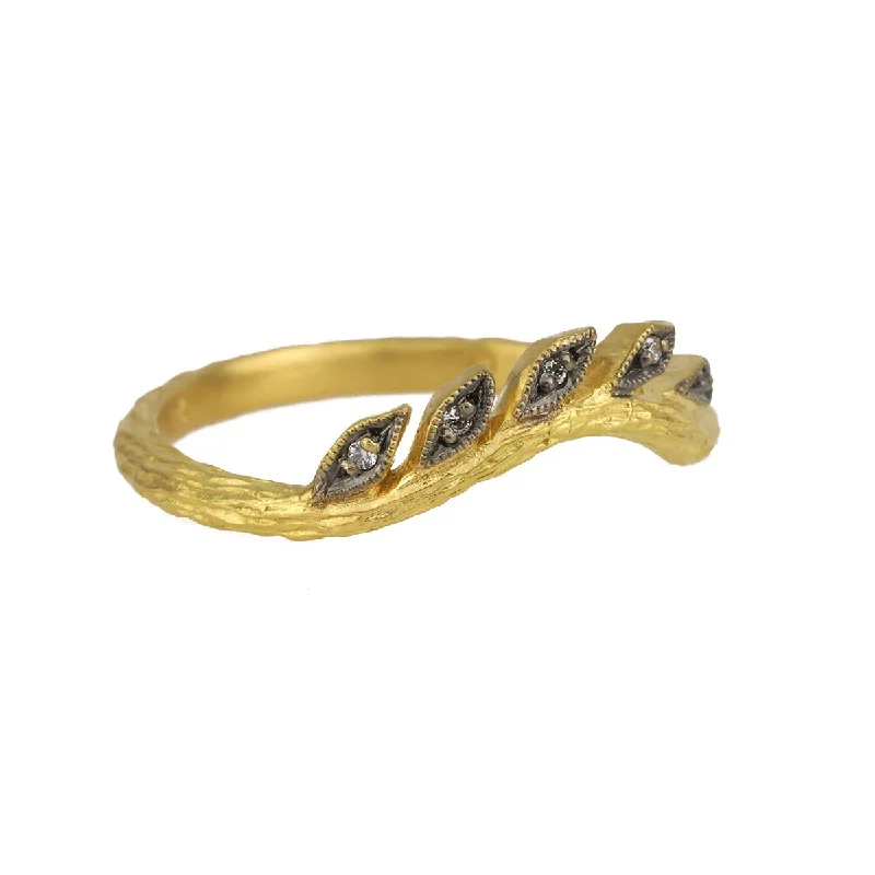 Affordable Luxury Jewelry For Every Occasion Blackened 22K Gold and Diamond Curved "Wheat" Band Affordable Luxury Jewelry For Every Occasion Blackened 22K Gold and Diamond Curved "Wheat" Band