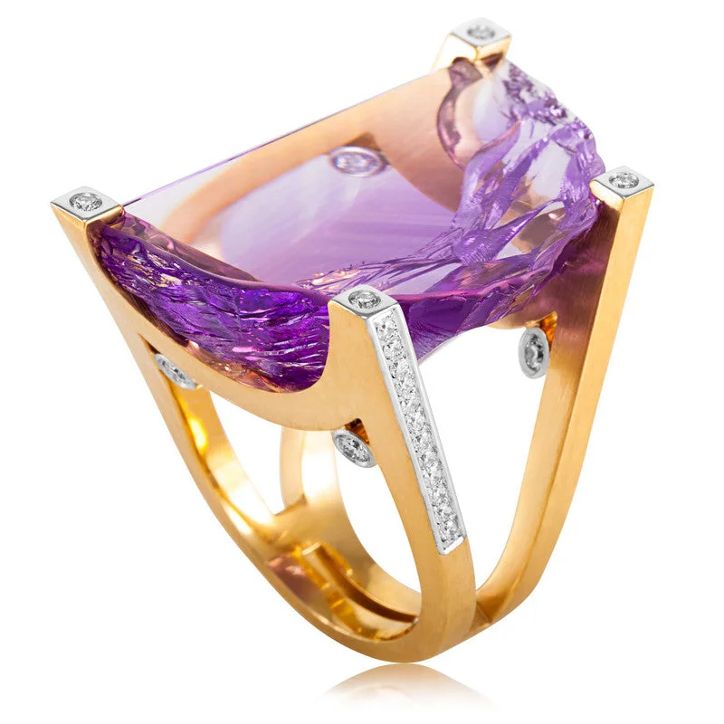 Make Your Outfit Shine With Discounted Jewelry Cleaved Half Moon Amethyst and Diamond Ring Make Your Outfit Shine With Discounted Jewelry Cleaved Half Moon Amethyst and Diamond Ring