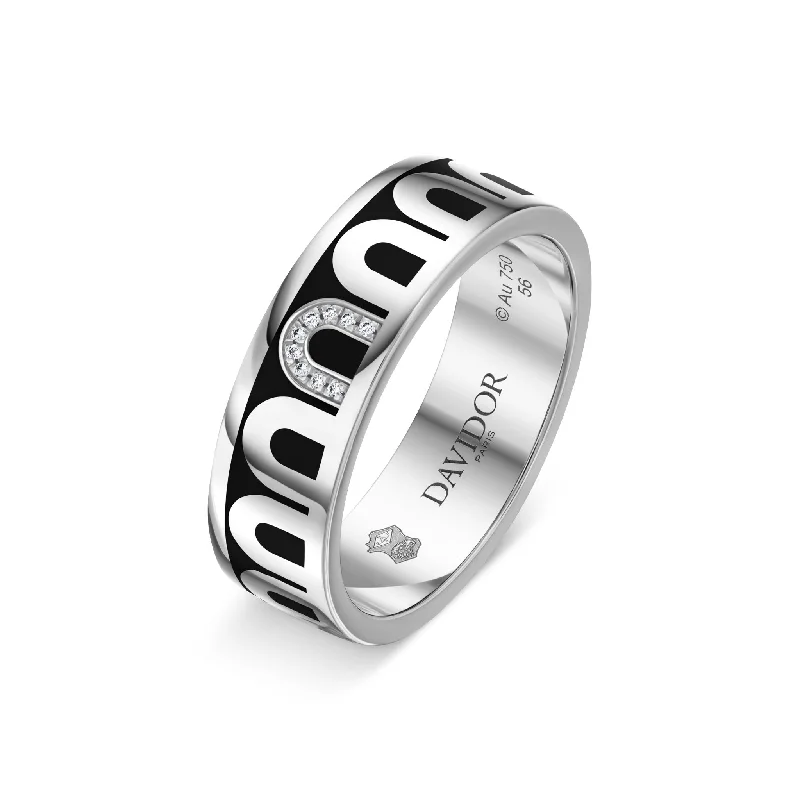 Fine Jewelry, Limited-Time Offers Available L’Arc de DAVIDOR Ring MM, 18k White Gold with Caviar Lacquered Ceramic and Porta Simple Diamonds Fine Jewelry, Limited-Time Offers Available L’Arc de DAVIDOR Ring MM, 18k White Gold with Caviar Lacquered Ceramic and Porta Simple Diamonds