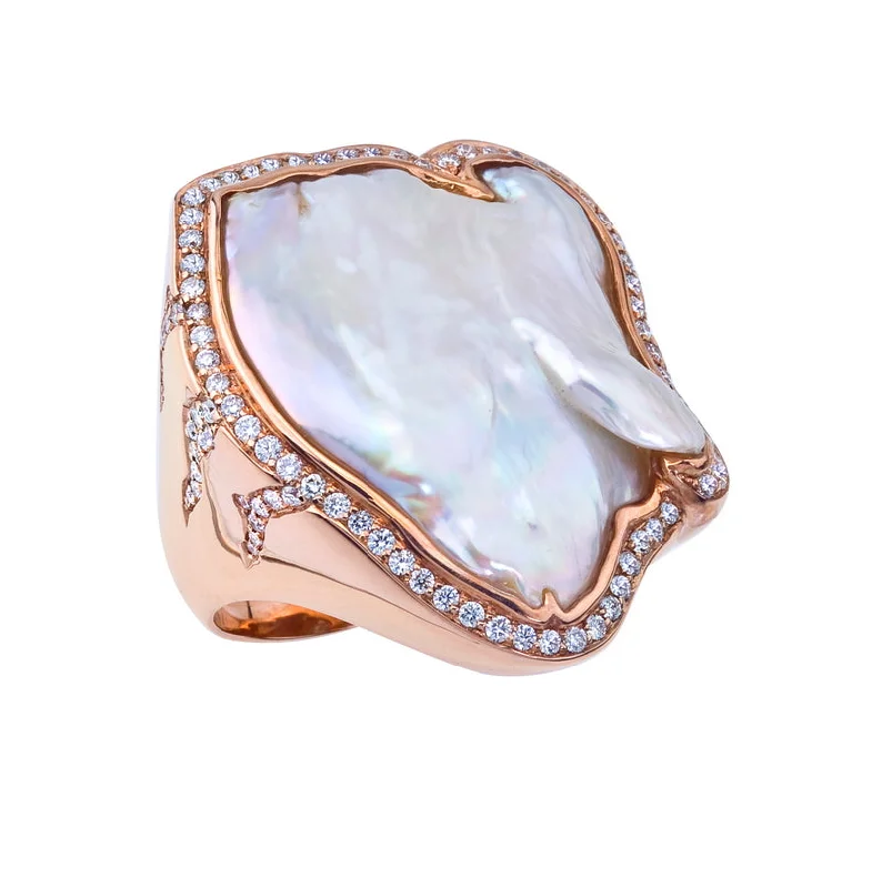 Limited Stock On Premium Jewelry At Low Prices Women's Red Gold and Freshwater Baroque Pearl Ring Limited Stock On Premium Jewelry At Low Prices Women's Red Gold and Freshwater Baroque Pearl Ring