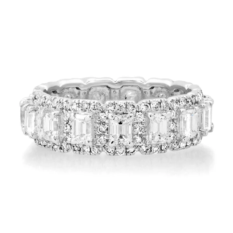 Elegant Jewelry Pieces At Unbelievable Prices Emerald Cut Diamond Eternity Band with Pave Frame