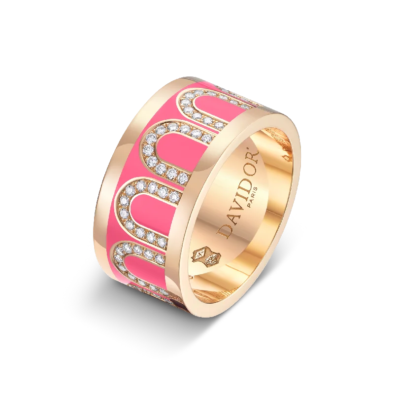 Shop Signature Jewelry Styles At Exclusive Prices L'Arc de DAVIDOR Ring GM, 18k Rose Gold with Flamant Lacquered Ceramic and Arcade Diamonds Shop Signature Jewelry Styles At Exclusive Prices L'Arc de DAVIDOR Ring GM, 18k Rose Gold with Flamant Lacquered Ceramic and Arcade Diamonds