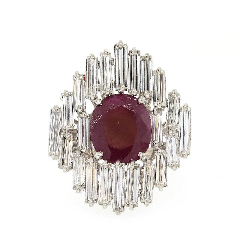High-End Sparkle, Low-End Prices – Jewelry Sale Live Ruby & Diamond Baguette Cocktail Ring in 14k Gold