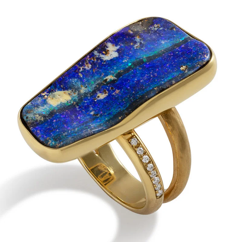 Exclusive Online Jewelry Sale – Don't Wait Women's Australian Boulder Opal Double Shank Ring Exclusive Online Jewelry Sale – Don't Wait Women's Australian Boulder Opal Double Shank Ring