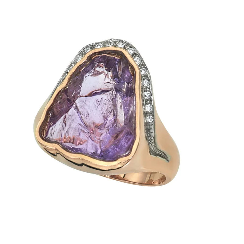 Trendy Minimalist Jewelry For Everyday Wear Women's Cleaved Amethyst and Diamond Ring Trendy Minimalist Jewelry For Everyday Wear Women's Cleaved Amethyst and Diamond Ring