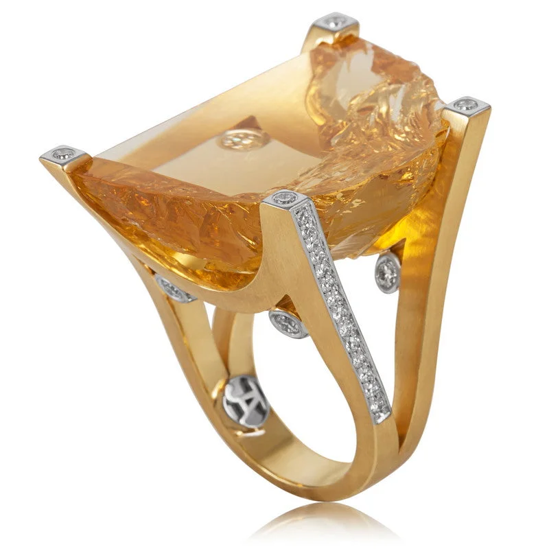 Dainty And Elegant Jewelry Now At Reduced Prices Women's Cleaved Half Moon Citrine and Diamond Ring Dainty And Elegant Jewelry Now At Reduced Prices Women's Cleaved Half Moon Citrine and Diamond Ring