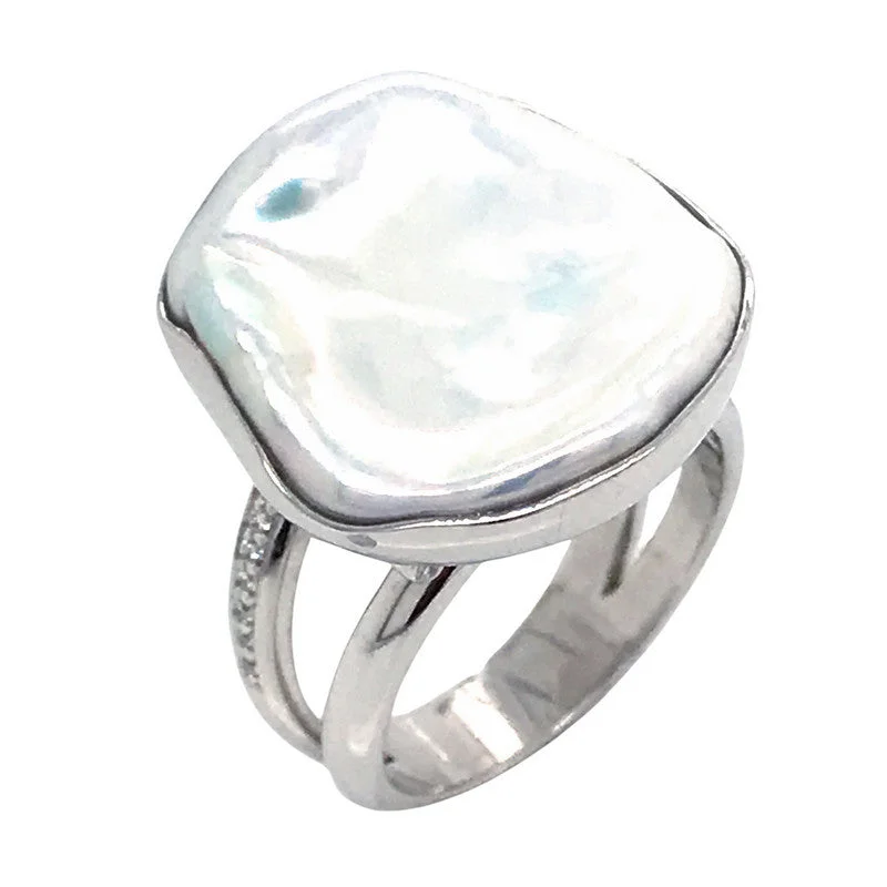 Stunning Statement Jewelry, Unbeatable Discounts Women's Keshi Pearl Double Shank Ring Stunning Statement Jewelry, Unbeatable Discounts Women's Keshi Pearl Double Shank Ring