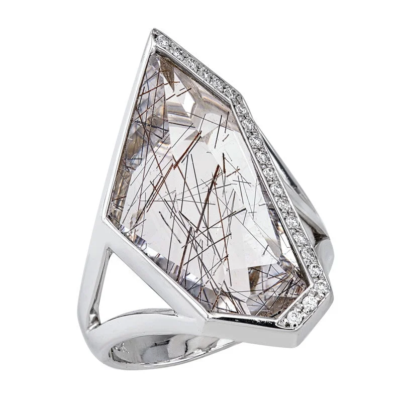 Unmissable Deals On Handmade Jewelry Collections Women's Mirror Cut Tourmalinated Quartz and Diamond Ring Unmissable Deals On Handmade Jewelry Collections Women's Mirror Cut Tourmalinated Quartz and Diamond Ring