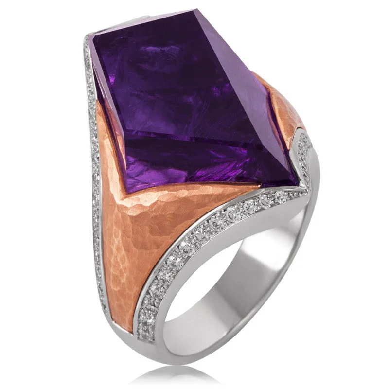 Timeless Elegance Now At Special Discounts Women's Two Tone Mirror Cut Amethyst Ring Timeless Elegance Now At Special Discounts Women's Two Tone Mirror Cut Amethyst Ring