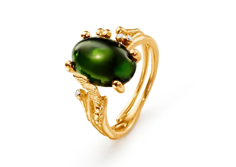 Limited-Time Jewelry Sale – Elegant Styles At Less BoHo Ring Small with Green Tourmaline & Diamonds, Yellow Gold