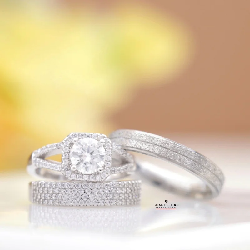 Customized Silver Jewelry For Unique Style Isla- Blossom and Zeus Moissanite Complete Set in Sterling Silver and Titanium Customized Silver Jewelry For Unique Style Isla- Blossom and Zeus Moissanite Complete Set in Sterling Silver and Titanium