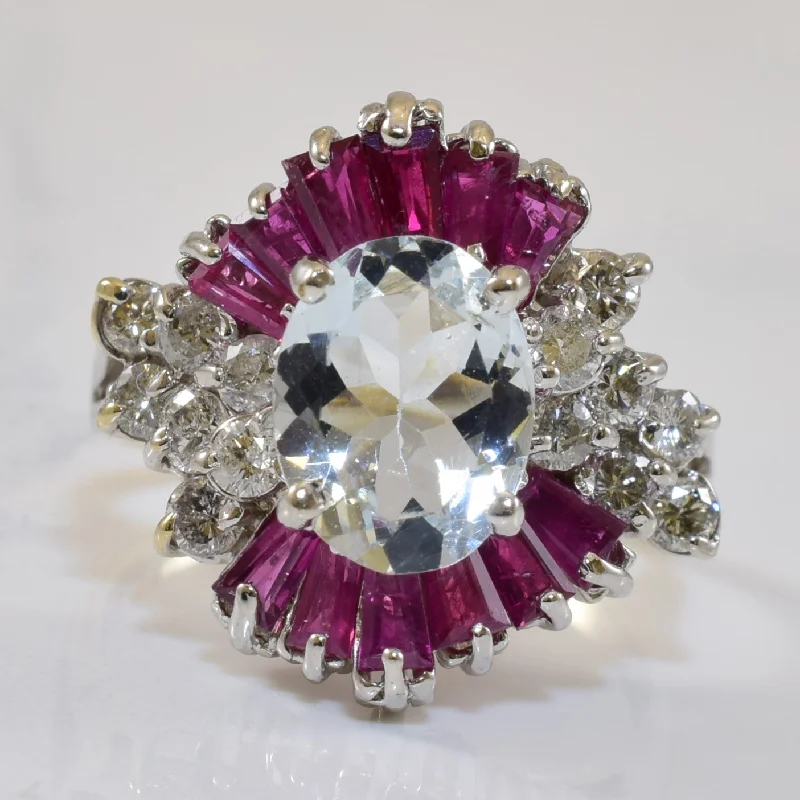 Luxury Jewelry At Unbeatable Discounts Aquamarine & Ruby Cocktail Ring | 1.40ct, 0.73ctw, 0.42ctw | SZ 5.5 | Luxury Jewelry At Unbeatable Discounts Aquamarine & Ruby Cocktail Ring | 1.40ct, 0.73ctw, 0.42ctw | SZ 5.5 |