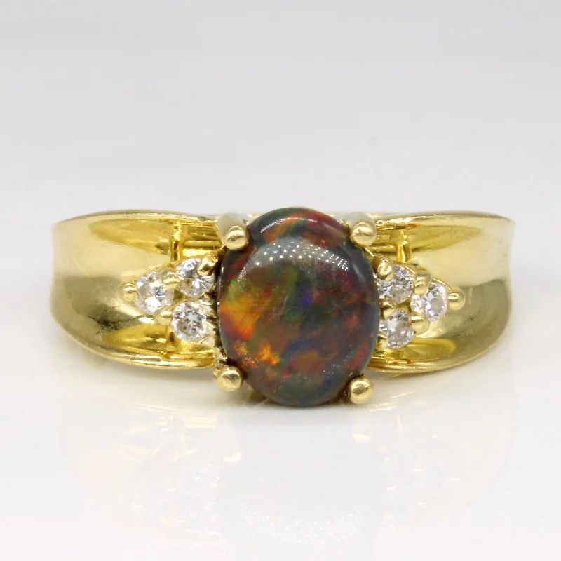 Discounted Jewelry For A Glamorous Look Black Opal & Diamond Cocktail Ring | 1.16ct, 0.12ctw | SZ 6.5 | Discounted Jewelry For A Glamorous Look Black Opal & Diamond Cocktail Ring | 1.16ct, 0.12ctw | SZ 6.5 |