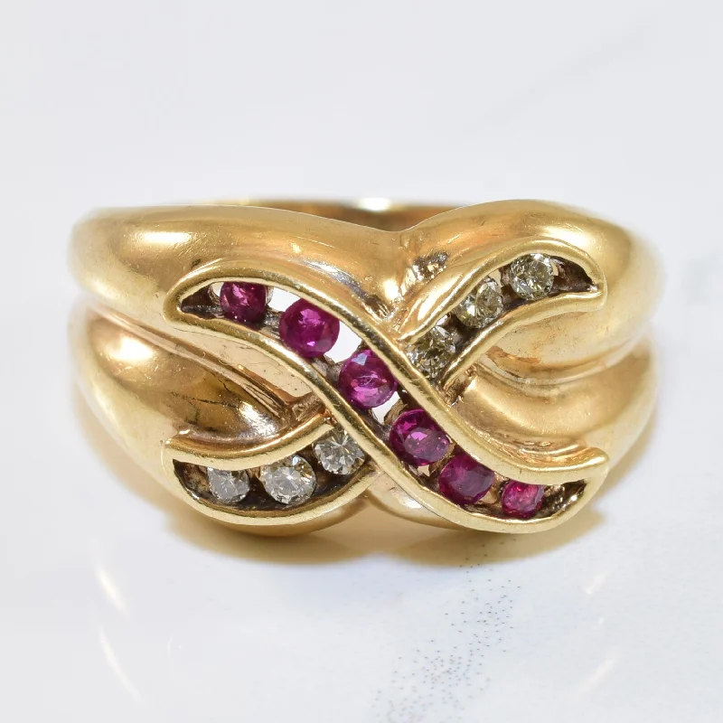 Celebrate Every Occasion With Sparkling Savings Channel Set Diamond & Ruby 'X' Ring | 0.12ctw, 0.18ctw | SZ 7.5 | Celebrate Every Occasion With Sparkling Savings Channel Set Diamond & Ruby 'X' Ring | 0.12ctw, 0.18ctw | SZ 7.5 |