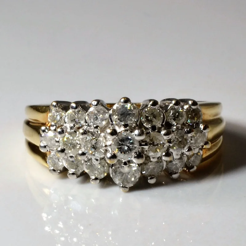 Special Deals On Handcrafted And Designer Jewelry Graduated Triple Row Diamond Ring | 0.80ctw | SZ 7.25 |