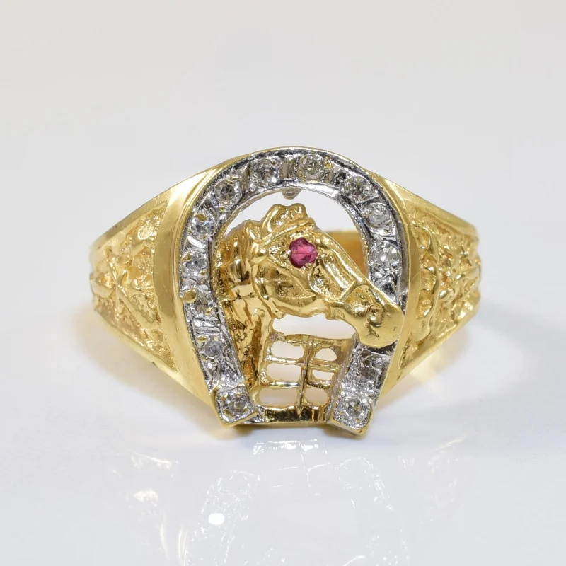 Your Dream Jewelry At Dream Prices Ruby Horse & Stable Ring | 0.13ctw, 0.02ct | SZ 9.75 | Your Dream Jewelry At Dream Prices Ruby Horse & Stable Ring | 0.13ctw, 0.02ct | SZ 9.75 |