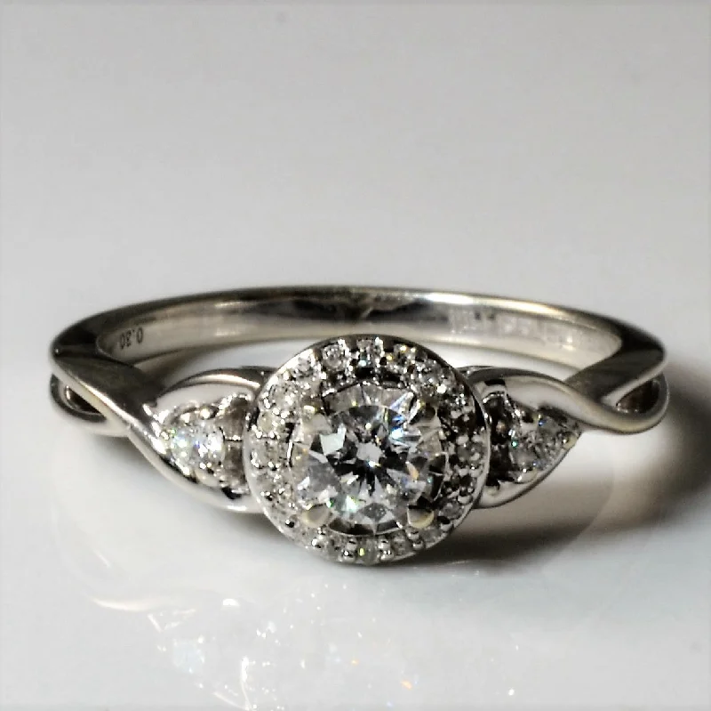 Glamorous Jewelry, Glamorous Deals – Shop Now Three Stone Diamond Halo Twist Ring | 0.30ctw | SZ 5.75 | Glamorous Jewelry, Glamorous Deals – Shop Now Three Stone Diamond Halo Twist Ring | 0.30ctw | SZ 5.75 |