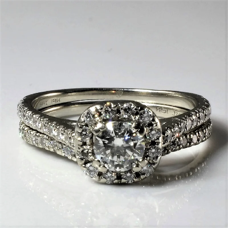 Shine Without Limits – Jewelry Sale Happening Now Diamond Halo Engagement Ring & Contour Band | 1.10ctw | Shine Without Limits – Jewelry Sale Happening Now Diamond Halo Engagement Ring & Contour Band | 1.10ctw |