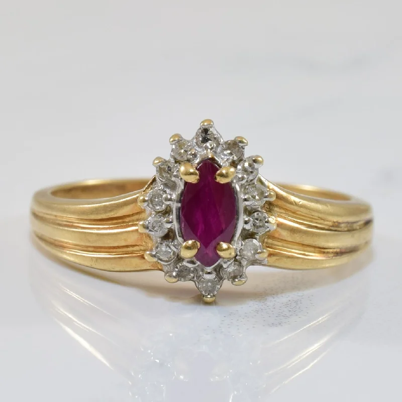 Luxury Handcrafted Jewelry For Elegant Looks Marquise Ruby & Diamond Halo Ring | 0.25ct, 0.07ctw | SZ 8 | Luxury Handcrafted Jewelry For Elegant Looks Marquise Ruby & Diamond Halo Ring | 0.25ct, 0.07ctw | SZ 8 |