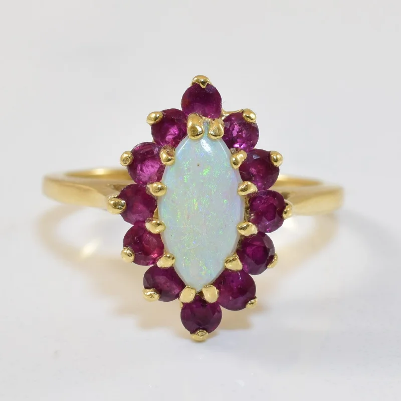 Elevate Your Outfit With Discounted Statement Jewelry Marquise Opal & Ruby Ring | 0.75ctw, 0.50ct | SZ 5.75 | Elevate Your Outfit With Discounted Statement Jewelry Marquise Opal & Ruby Ring | 0.75ctw, 0.50ct | SZ 5.75 |
