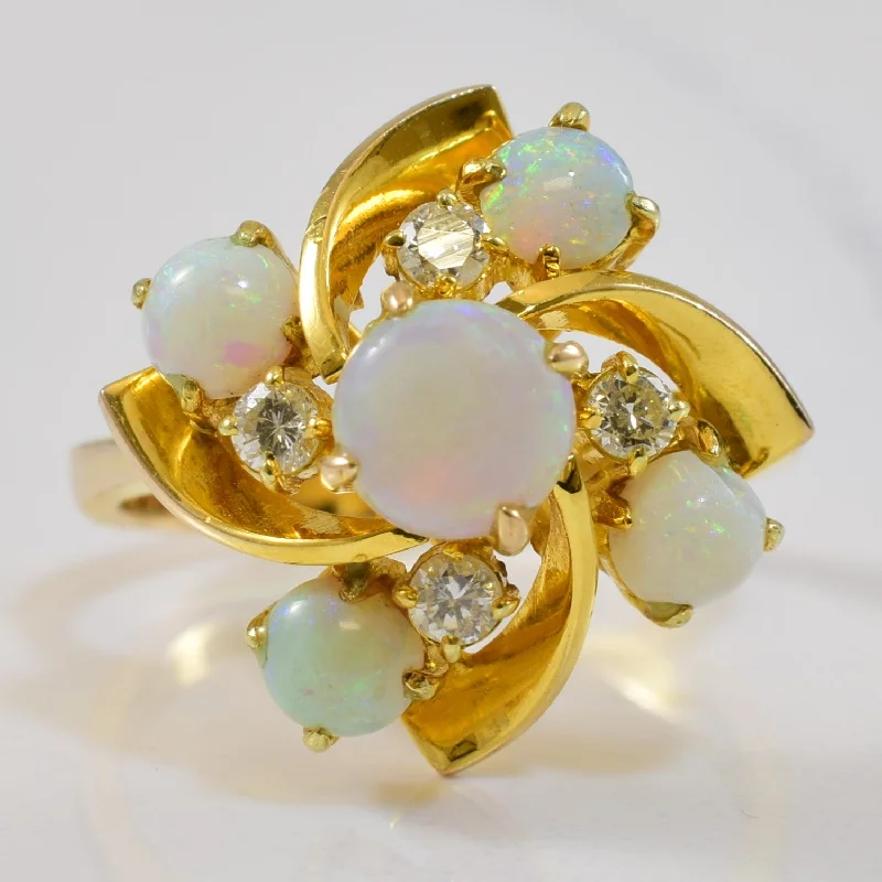 Limited-Stock Jewelry Sale – Once It's Gone, It's Gone Opal & Diamond Pinwheel Ring | 1.00ctw, 0.14ctw | SZ 6.25 | Limited-Stock Jewelry Sale – Once It's Gone, It's Gone Opal & Diamond Pinwheel Ring | 1.00ctw, 0.14ctw | SZ 6.25 |
