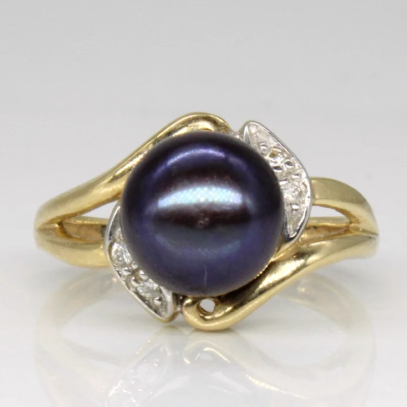 Delicate Crystal Jewelry For Sophisticated Charm Pearl & Diamond Cocktail Ring | 0.02ctw | SZ 4 | Delicate Crystal Jewelry For Sophisticated Charm Pearl & Diamond Cocktail Ring | 0.02ctw | SZ 4 |