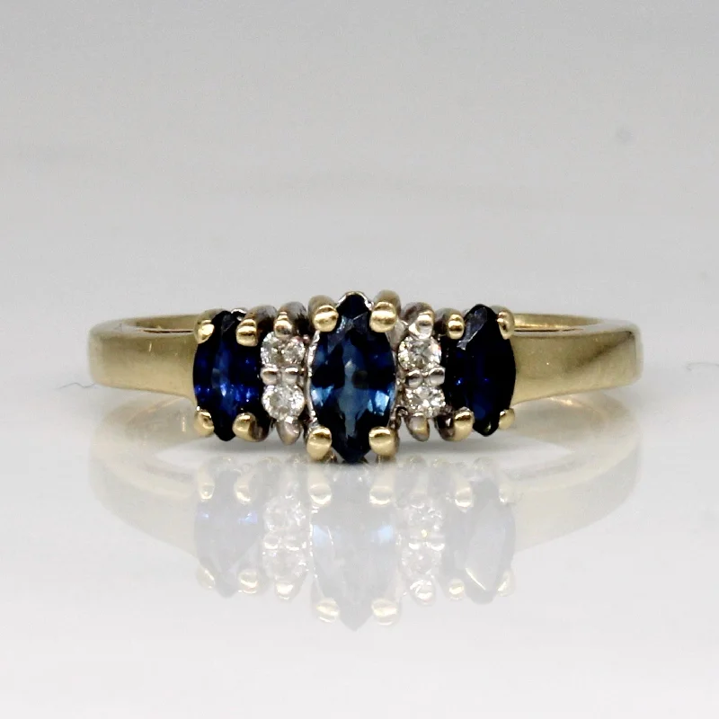 Get The Sparkle You Love At Prices You Adore Marquise Three Stone Sapphire & Diamond Ring | 0.29ctw, 0.03ctw | SZ 4.25 | Get The Sparkle You Love At Prices You Adore Marquise Three Stone Sapphire & Diamond Ring | 0.29ctw, 0.03ctw | SZ 4.25 |