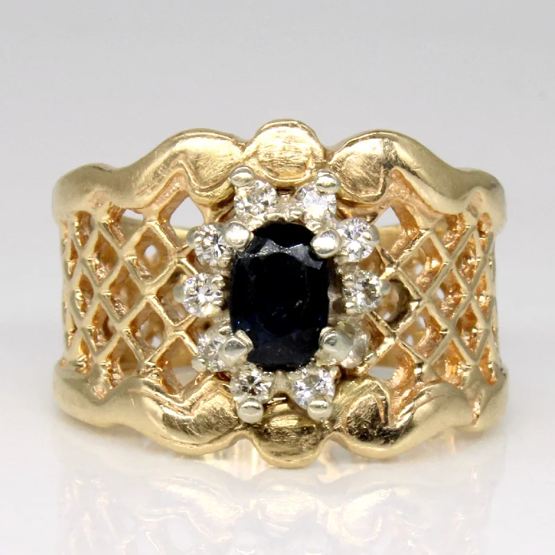 Modern Statement Jewelry For Bold Styling Sapphire & Diamond Lattice Ring | 0.30ct, 0.20ctw | SZ 7.25 | Modern Statement Jewelry For Bold Styling Sapphire & Diamond Lattice Ring | 0.30ct, 0.20ctw | SZ 7.25 |
