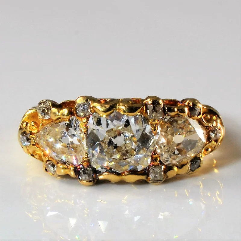 Dainty Floral Jewelry For Feminine Elegance Victorian Three Stone Diamond Ring | 2.13ctw | SZ 7.5 | Dainty Floral Jewelry For Feminine Elegance Victorian Three Stone Diamond Ring | 2.13ctw | SZ 7.5 |