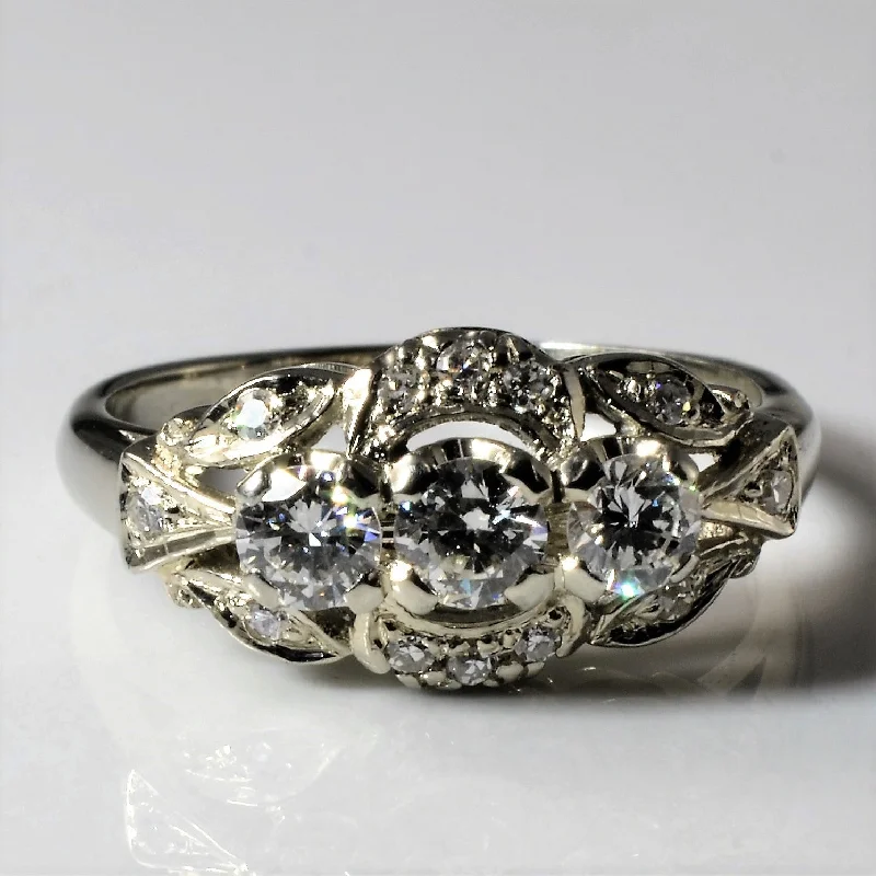Exclusive Jewelry Sale – Shine For Less Early Retro Era Three Stone Diamond Ring | 0.49ctw | SZ 6.5 | Exclusive Jewelry Sale – Shine For Less Early Retro Era Three Stone Diamond Ring | 0.49ctw | SZ 6.5 |