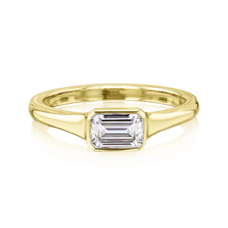 Chic And Stylish Jewelry At Exclusive Prices 0.5ct Emerald Low Bezel Ring - Forever One Moissanite Chic And Stylish Jewelry At Exclusive Prices 0.5ct Emerald Low Bezel Ring - Forever One Moissanite