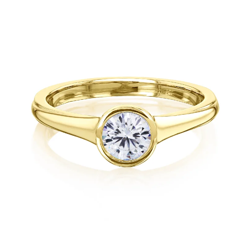 Exclusive Gemstone Jewelry At Special Prices 0.5ct Round Low Bezel Ring - Forever One Moissanite Exclusive Gemstone Jewelry At Special Prices 0.5ct Round Low Bezel Ring - Forever One Moissanite