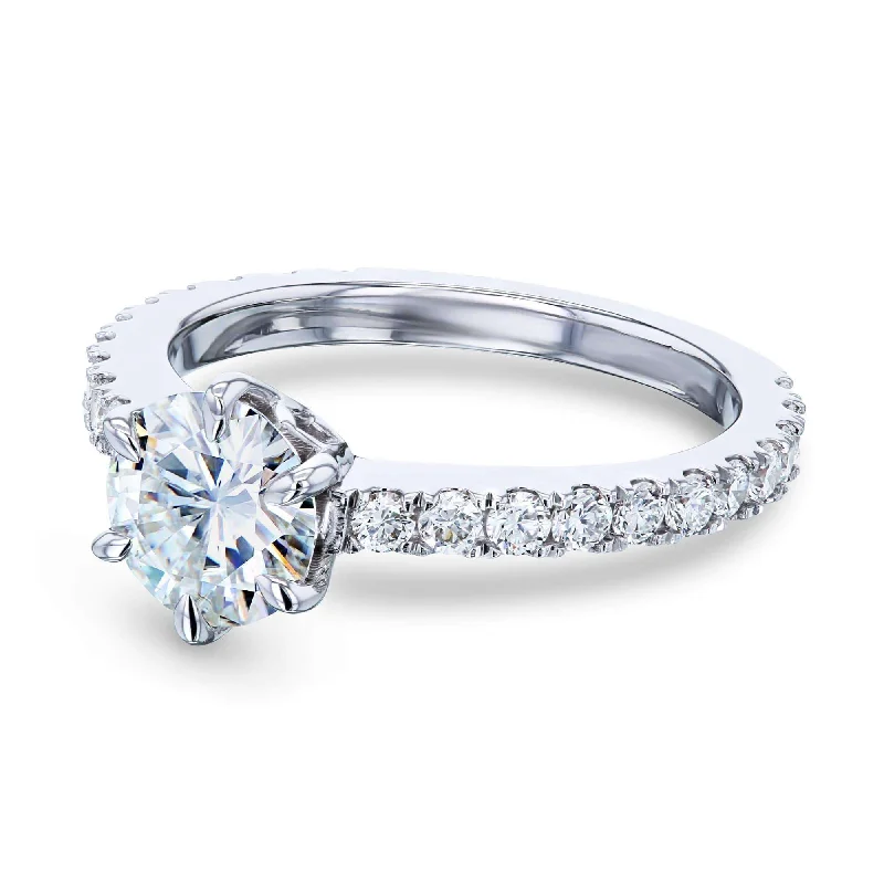 Classic And Modern Jewelry Styles On Sale 6-Prong Tulip Ring - 1ct Forever One Moissanite & 1/2ct LG Diamonds Classic And Modern Jewelry Styles On Sale 6-Prong Tulip Ring - 1ct Forever One Moissanite & 1/2ct LG Diamonds