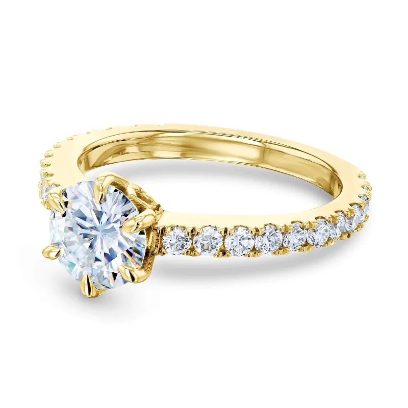 Timeless Elegance At Unbelievable Discounts 6-Prong Tulip Ring - 1ct Moissanite & 1/2ct LG Diamonds Timeless Elegance At Unbelievable Discounts 6-Prong Tulip Ring - 1ct Moissanite & 1/2ct LG Diamonds
