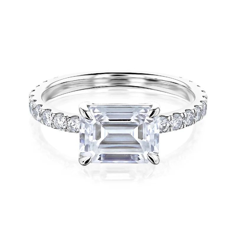 Grab Your Favorite Jewelry At The Lowest Prices East-West Emerald Forever One Moissanite Ring Grab Your Favorite Jewelry At The Lowest Prices East-West Emerald Forever One Moissanite Ring