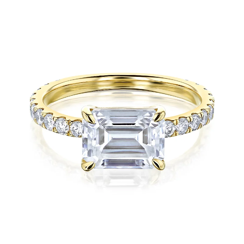 Shop Fine Jewelry With Exclusive Savings East-West Style Emerald Moissanite Engagement Ring