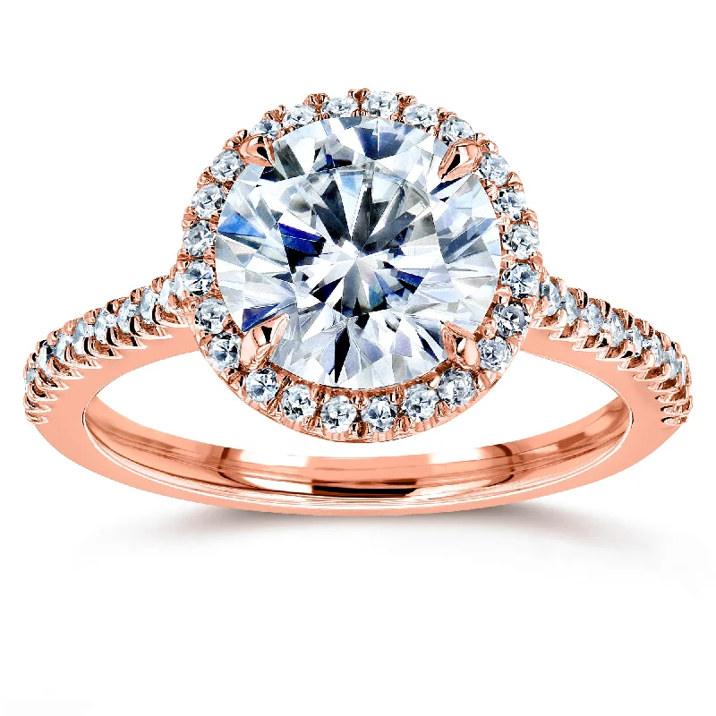 Timeless Elegance Now At Special Discounts Round Brilliant Forever One Moissanite and Diamond Halo Engagement Ring 2 1/6 CTW 14k Rose Gold (DEF/VS, GH/I) Timeless Elegance Now At Special Discounts Round Brilliant Forever One Moissanite and Diamond Halo Engagement Ring 2 1/6 CTW 14k Rose Gold (DEF/VS, GH/I)
