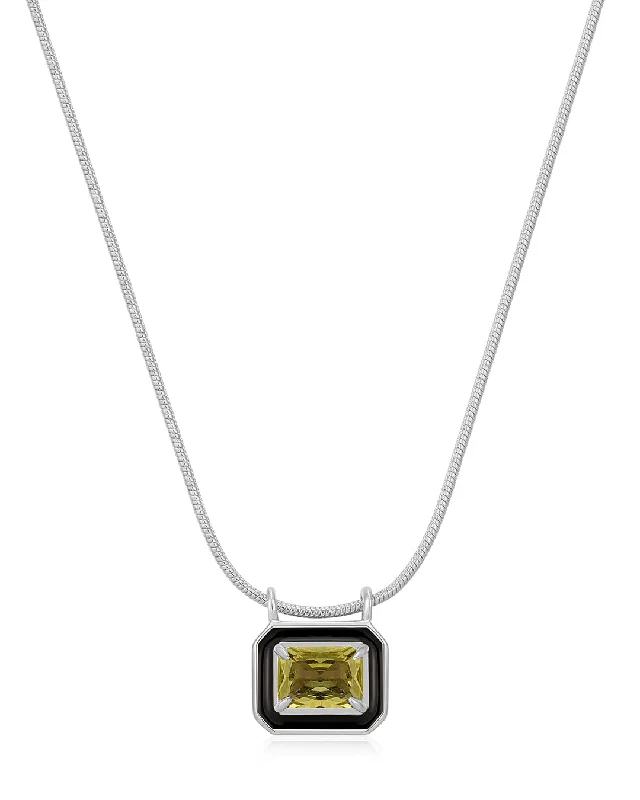 Chic And Stylish Jewelry At Exclusive Prices Bezel Pendant Necklace- Black- Silver