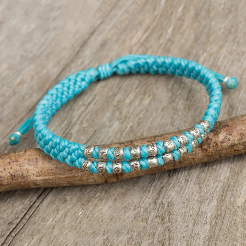 Timeless Elegance At Unbelievable Discounts Blue Infinity Twins Thai Hand Knotted Wristband Bracelet with Silver 950 Beads Timeless Elegance At Unbelievable Discounts Blue Infinity Twins Thai Hand Knotted Wristband Bracelet with Silver 950 Beads