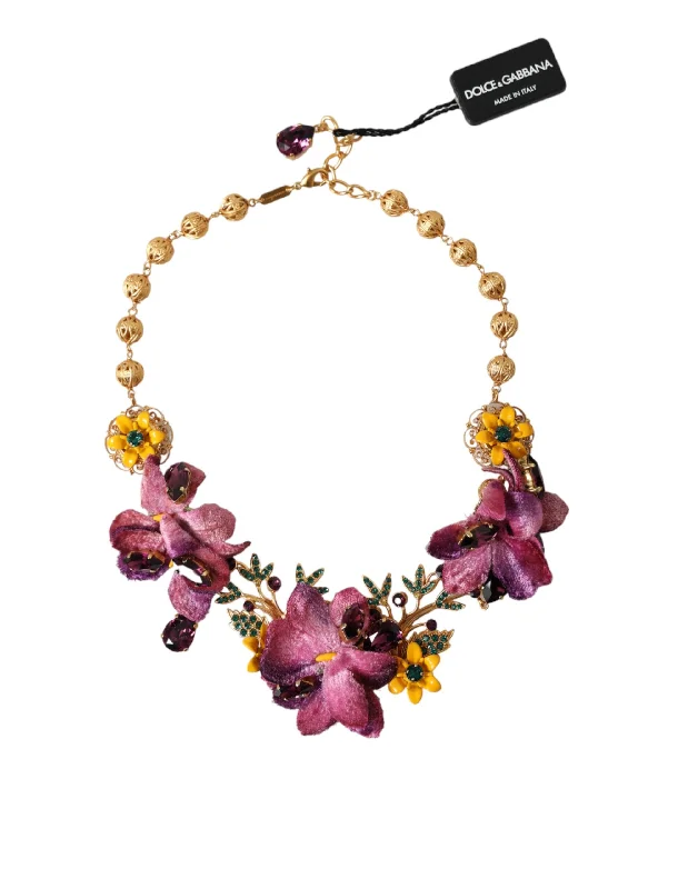 Elegant Rose Gold Jewelry For A Stylish Touch Dolce & Gabbana  Brass Mix Fiori Flowers Crystal Chain Women's Necklace