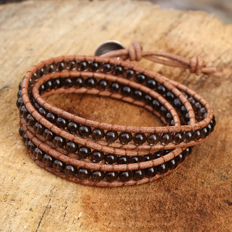 Jewelry Deals That Outshine The Rest Joyful Life Smoky Quartz and Leather Wrap Bracelet Thai Jewelry Jewelry Deals That Outshine The Rest Joyful Life Smoky Quartz and Leather Wrap Bracelet Thai Jewelry