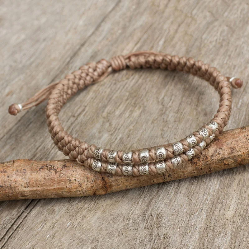 Big Discounts On Elegant Jewelry Collections Khaki Infinity Twins Hill Tribe Silver on a Thai Hand Knotted Wristband Bracelet Big Discounts On Elegant Jewelry Collections Khaki Infinity Twins Hill Tribe Silver on a Thai Hand Knotted Wristband Bracelet