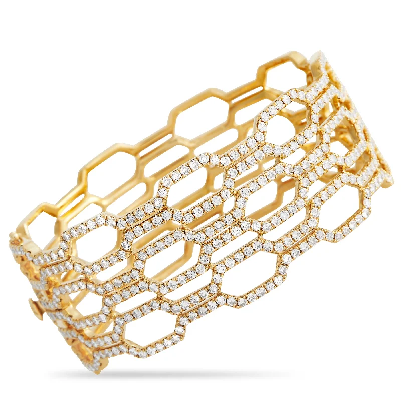Stunning Jewelry At Even More Stunning Prices LB Exclusive 18K Yellow Gold 7.96ct Diamond Openwork Wide Bracelet ALB-17091