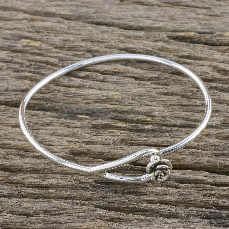 Limited-Stock Jewelry Sale – Once It's Gone, It's Gone Miniature Rose Sterling Silver Bangle Bracelet with Rose Closure Limited-Stock Jewelry Sale – Once It's Gone, It's Gone Miniature Rose Sterling Silver Bangle Bracelet with Rose Closure