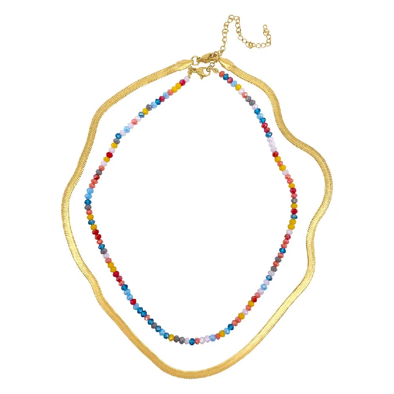 High-End Jewelry, Now More Affordable Than Ever Rainbow Beaded Necklace and Herringbone Necklace Set gold High-End Jewelry, Now More Affordable Than Ever Rainbow Beaded Necklace and Herringbone Necklace Set gold