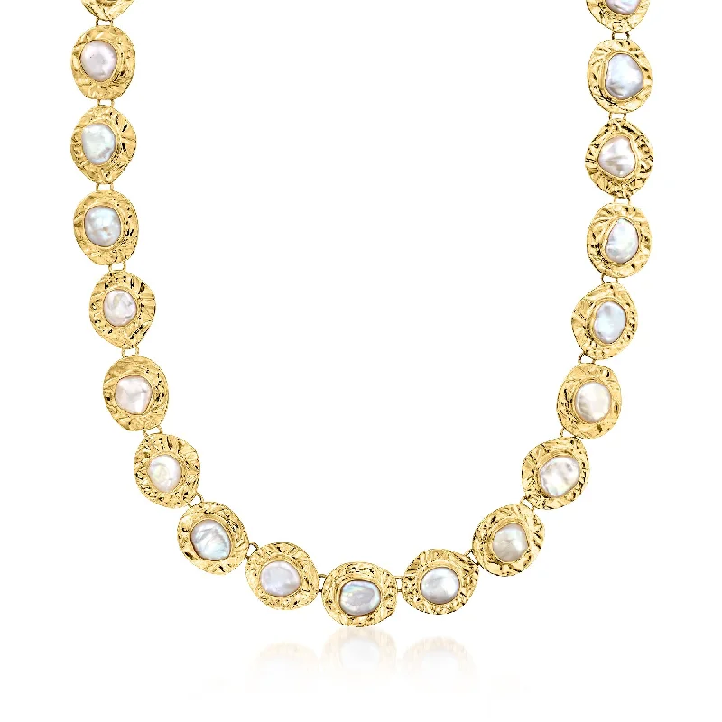 Stunning Jewelry At Even More Stunning Prices Ross-Simons 10x12mm Bezel-Set Cultured Baroque Pearl Disc Necklace in 18kt Gold Over Sterling Stunning Jewelry At Even More Stunning Prices Ross-Simons 10x12mm Bezel-Set Cultured Baroque Pearl Disc Necklace in 18kt Gold Over Sterling