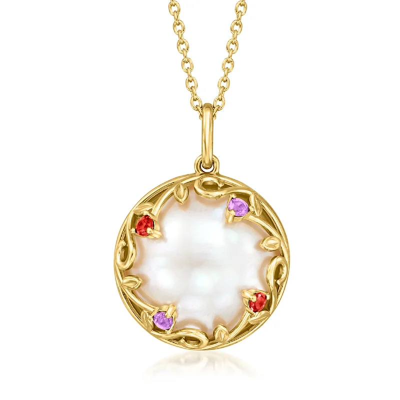 Elevate Your Jewelry Collection With Limited-Time Savings Ross-Simons 16-16.5mm Cultured Mabe Pearl Pendant Necklace With Amethyst and Garnet Accents in 18kt Gold Over Sterling Elevate Your Jewelry Collection With Limited-Time Savings Ross-Simons 16-16.5mm Cultured Mabe Pearl Pendant Necklace With Amethyst and Garnet Accents in 18kt Gold Over Sterling